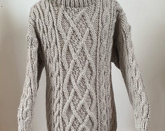 Boy Grey Jumper, Age 2 - 3 years. Hand Knit, Light Grey, Chest 56cms (22")