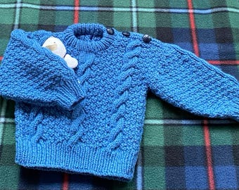 Blue Jumper, Age 1 - 2 years, Cable Pattern, Crew Neck