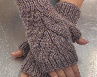 Pure Wool, Chunky Weight, Cable Pattern, Fingerless Mitts- 9" (23 cms) in length