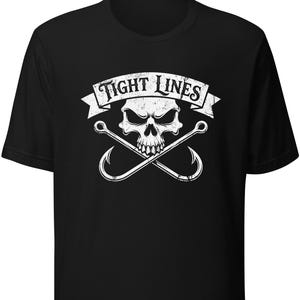 Camiseta Tight Lines, Calavera y anzuelos, Regalos para papá, Camiseta divertida de pesca, Regalos para amantes de la pesca, Pescador, Pesca en kayak, Paddleboard