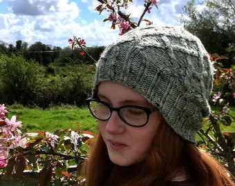 Crosbhealach-Hat Pattern, PDF Knitting Pattern, Instant Download,  cable knit hat pattern,  Aran hat, beanie pattern, slouchy hat pattern