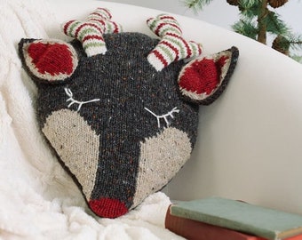 Rúairí ReinFhia reindeer cushion knitting pattern. PDF Knitting Pattern. Cushion Pattern, Knit Pattern, Christmas, Woodland