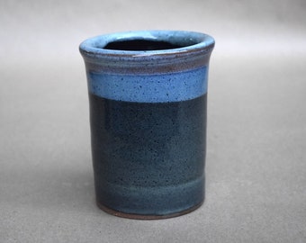 Vase (Cylinder with Floating Blue Glaze and Opal Rim)