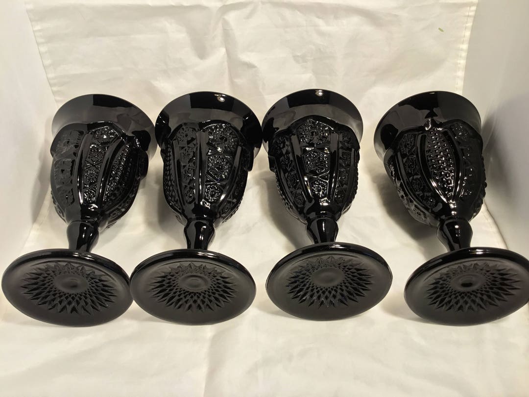 Tiara Glass Company Ebony Black Goblets Made in the USA Set of Eight 8