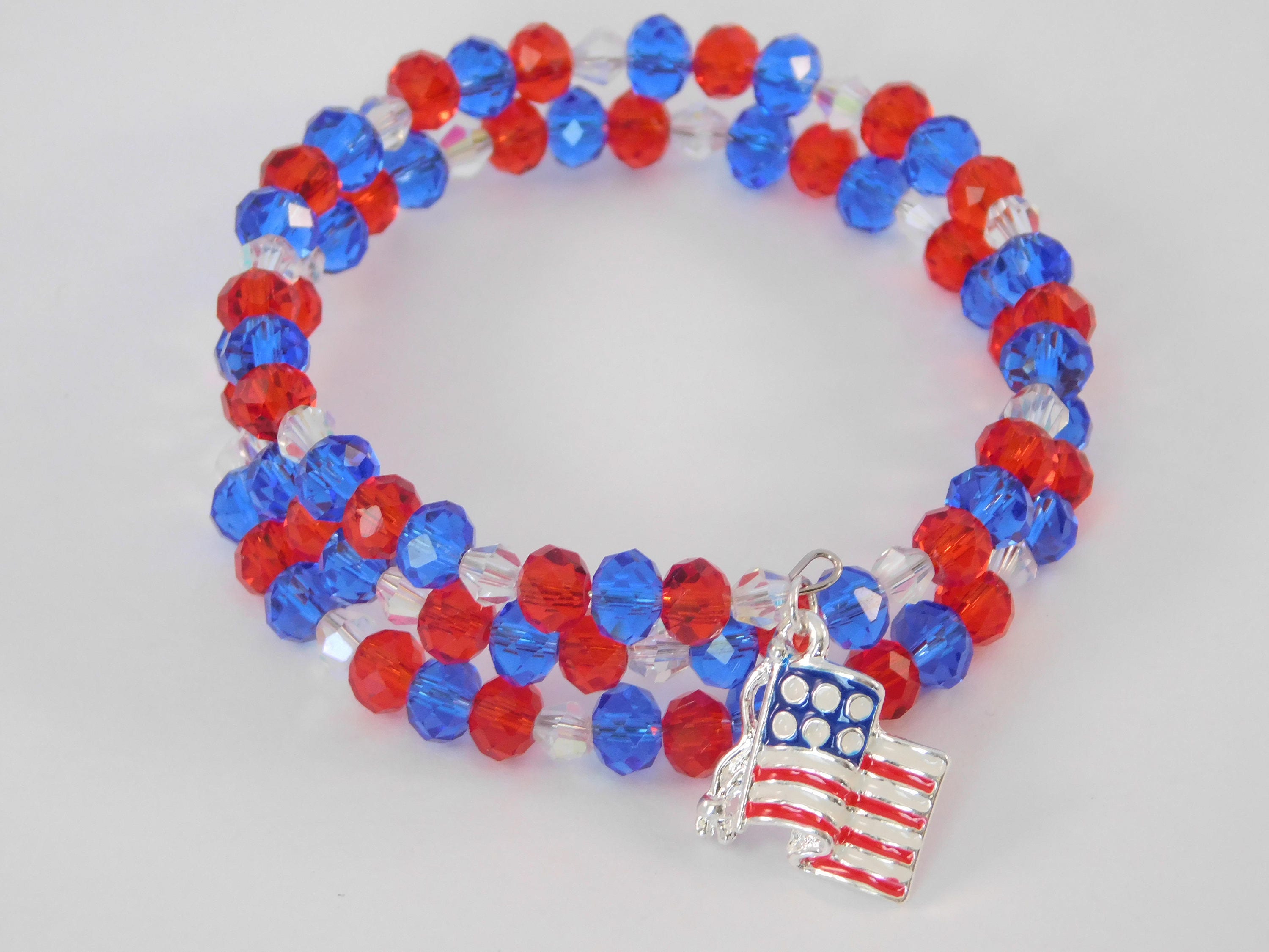 Patriotic Bracelet Flag Charm Handmade Red White and Etsy