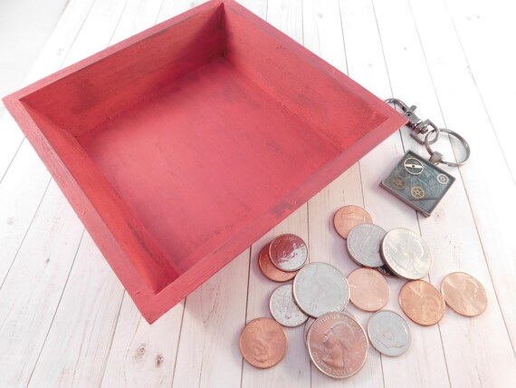 Change Box Key Organizer Nightstand Caddy Red Wood Box Etsy