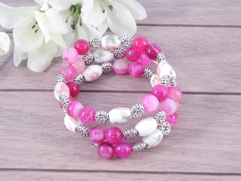 Pink Beaded Bracelet Floral Bracelet Womens Jewelry Gift | Etsy