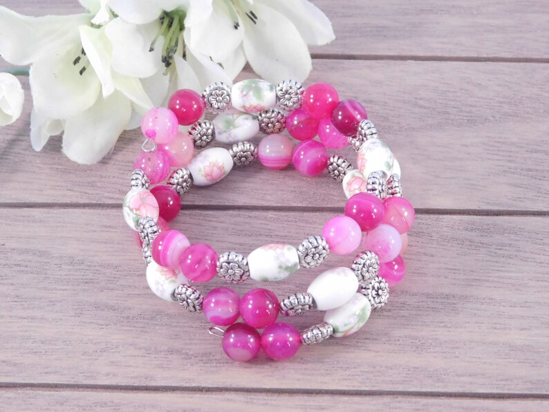Pink Beaded Bracelet Floral Bracelet Womens Jewelry Gift Etsy