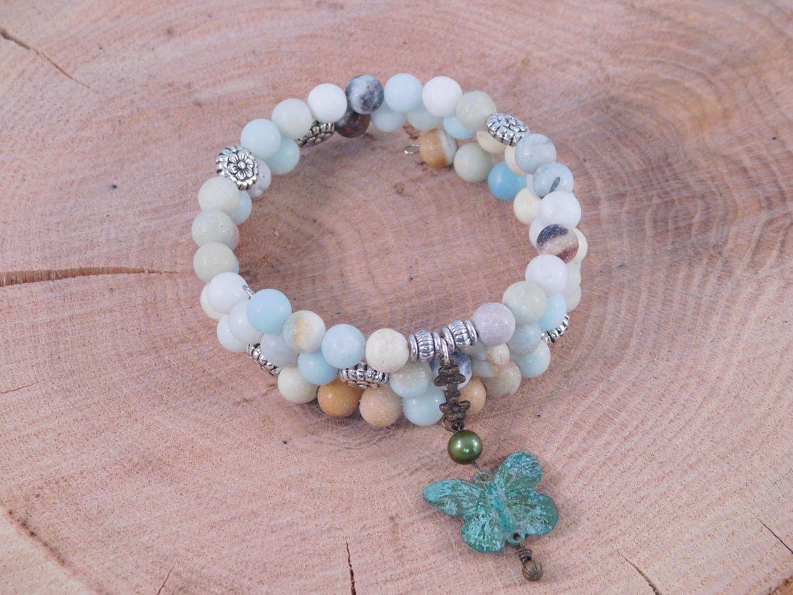 Butterfly Wrap Bracelet Beaded Charm Bracelet Pastel Colors Etsy