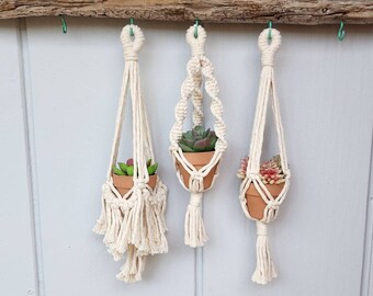 Mini Macrame Plant Hanger with Faux Succulent or Pineapple Airplant // Car Mirror Hanger