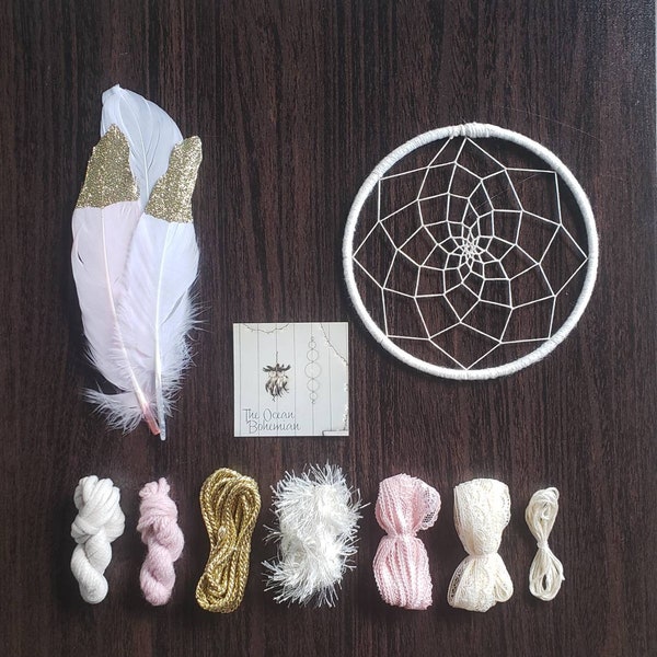 DIY Kit // Small Pink + Gold Dreamcatcher Kit // READY to SHIP