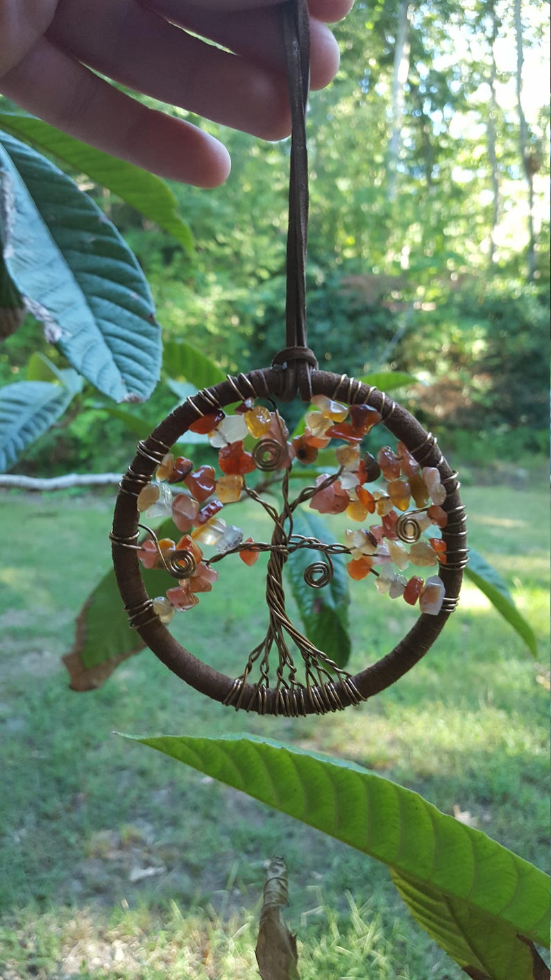 Custom Wire Tree of Life with Faux Suede Wrap // Suncatcher // Rearview Mirror Charm image 7