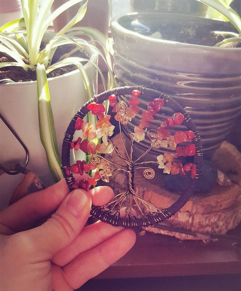 Custom Wire Tree of Life with Faux Suede Wrap // Suncatcher // Rearview Mirror Charm image 8