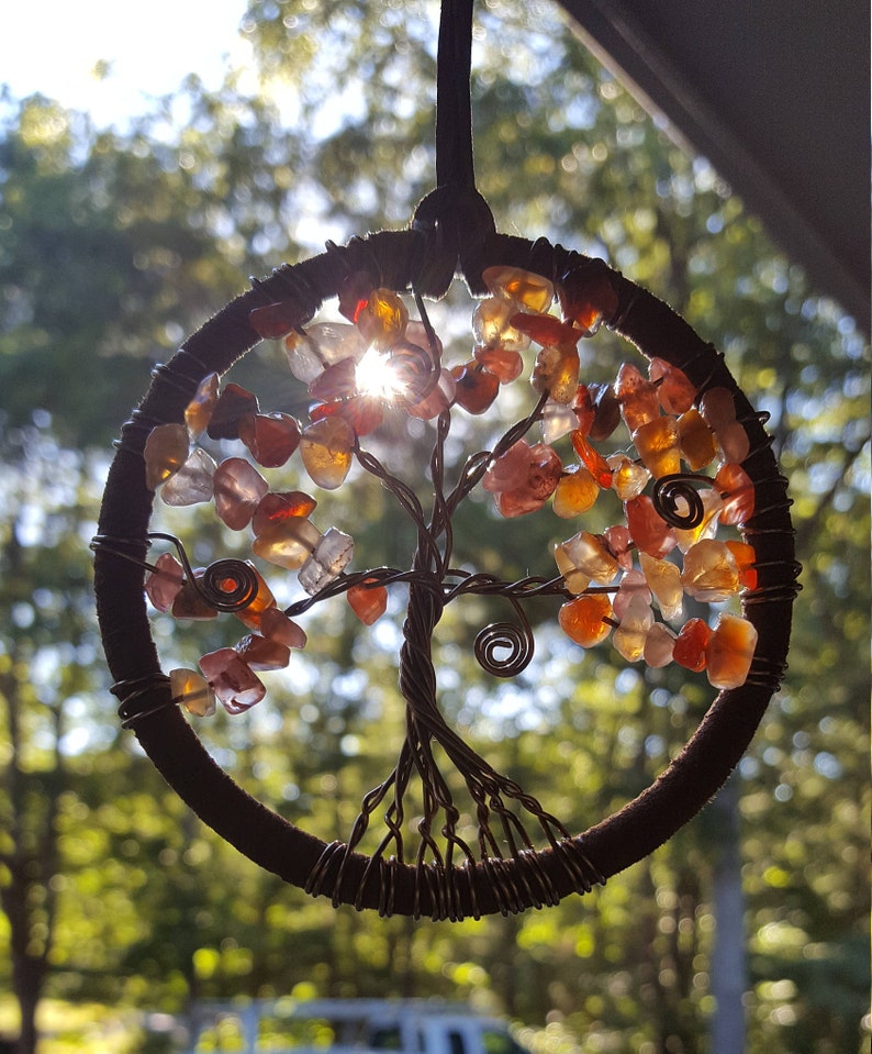 Custom Wire Tree of Life with Faux Suede Wrap // Suncatcher // Rearview Mirror Charm image 9