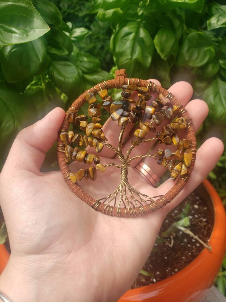 Custom Wire Tree of Life with Faux Suede Wrap // Suncatcher // Rearview Mirror Charm image 6