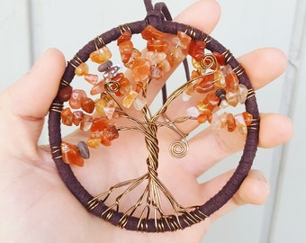 Custom Wire Tree of Life with Faux Suede Wrap // Suncatcher // Rearview Mirror Charm