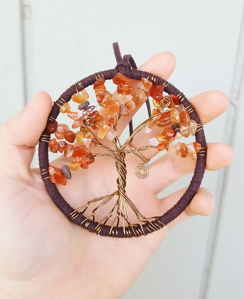 Custom Wire Tree of Life with Faux Suede Wrap // Suncatcher // Rearview Mirror Charm image 1