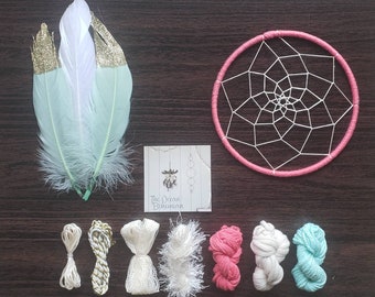 DIY Kit // Coral + Mint Dreamcatcher // READY to SHIP