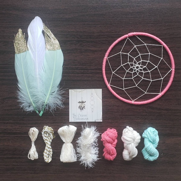 DIY Kit // Coral + Mint Dreamcatcher // READY to SHIP