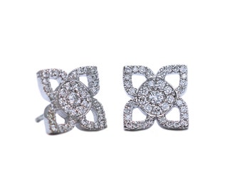 Diamond Flower Style Earrings in 14K White Gold (0.35 ctw Diamonds)