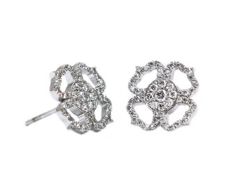 Diamond Flower Style Earrings in 14K White Gold (0.42 ctw Diamonds)