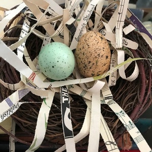 Bird Eggs . Faux/Fake/Artificial Eggs w/ Brown Speckles . Set of TWELVE . Choice of Two Colors :  Pale Aqua Blue/Green or Vintage Tans