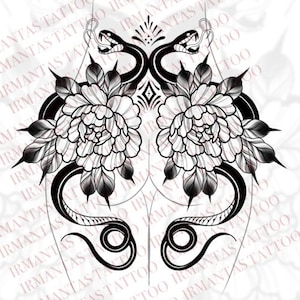 Floral Snake Lower Back Tattoo Design – One-of-a-kind Digital Download ...