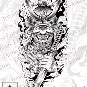 Samurai Warrior Forearm Tattoo Design – One-of-a-Kind Digital Download with Stencil (PSD)