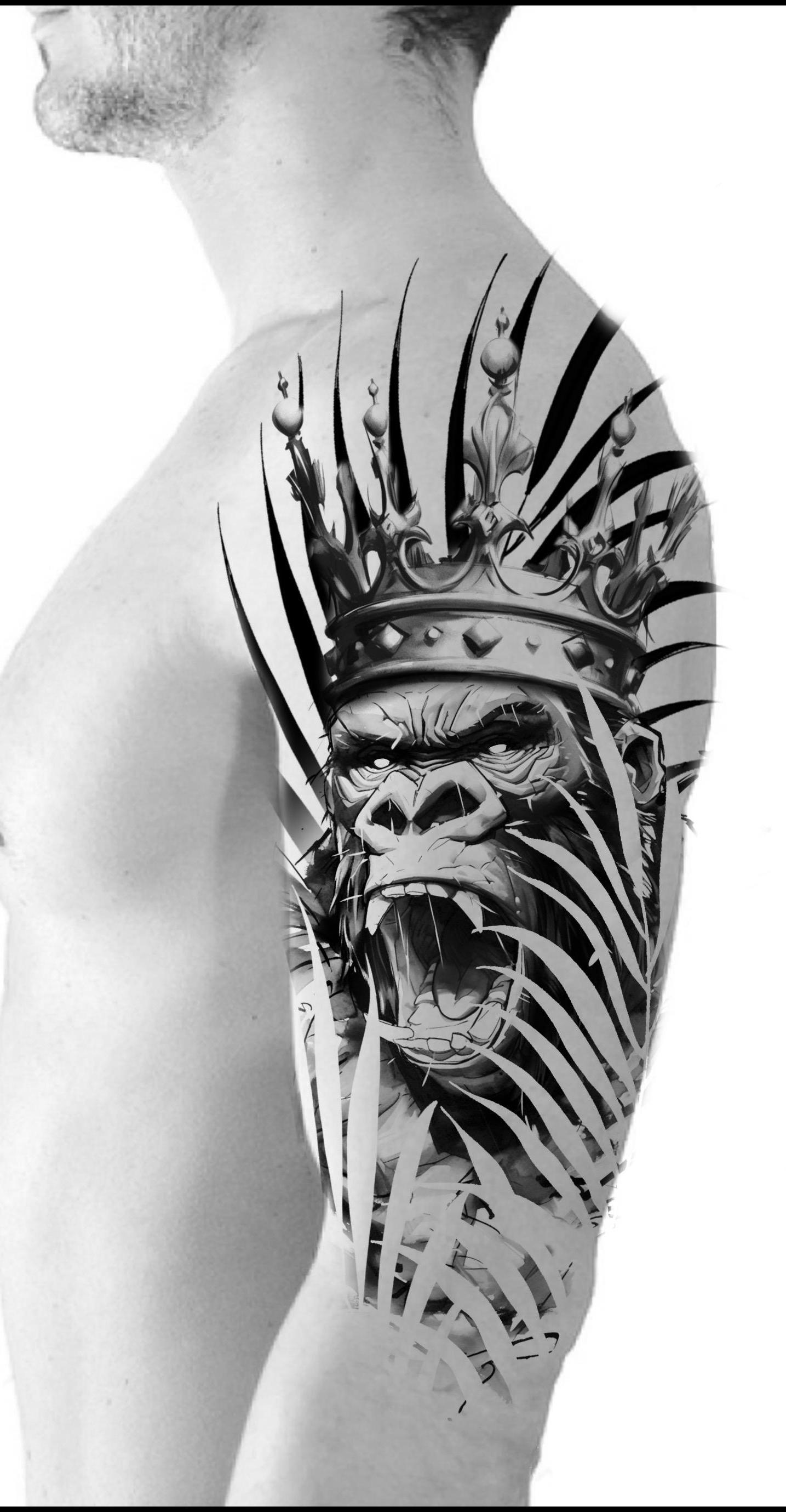 American traditional gorilla tattoo design, image size:1435x2758