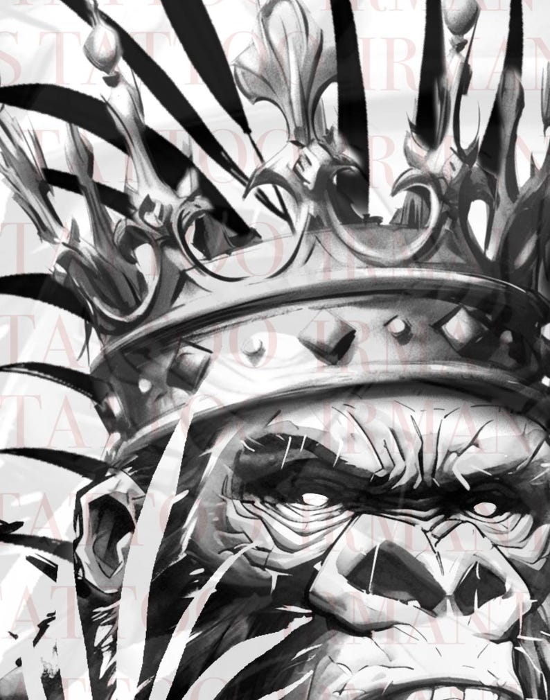 One-of-a-kind Fierce King Gorilla Tattoo Design - High-quality Digital ...