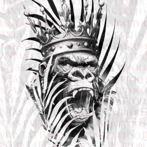 One-of-a-Kind Fierce King Gorilla Tattoo Design - High-Quality Digital PSD with Stencil Layer for Easy Tattoo Application