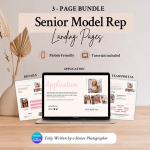 Senior Model Team Landing Page Bundle | Canva Website Template for Photographers, Program Details, Application & Member Hub