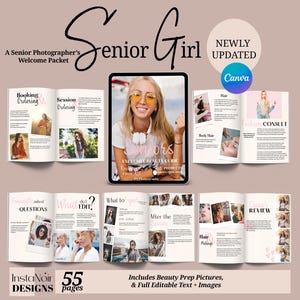 Senior Session Welcome Guide for Photographers | 55 Canva Editable Pages | Prep, Styling, Timeline & What to Expect, PEYTON
