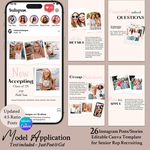 Senior Model Rep Instagram Templates  | 26 Canva Carousel Posts & Stories with Copy for  Senior Rep Programs, PEYTON