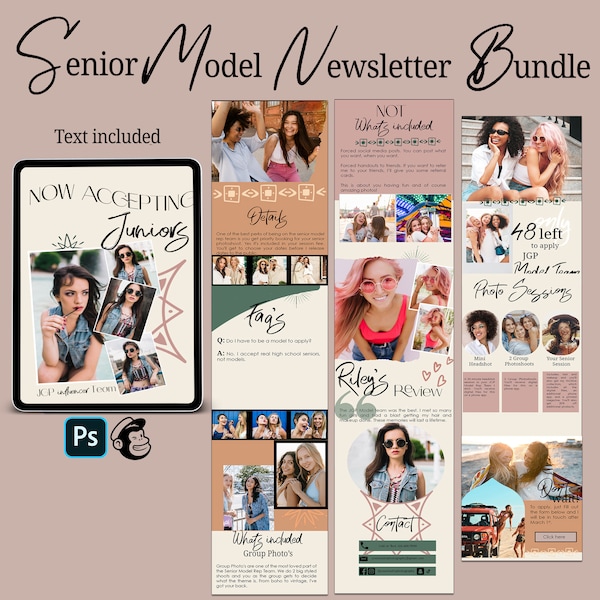 Photoshop Senior Model Team Photographer Newsletter, Session Reminder Email Photography, Mailchimp Email Template for Photographers, NADIA