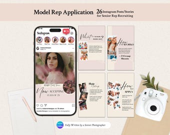 Senior Model Rep Recruiting Instagram Templates | 26 Canva Posts & Stories with Program Benefits