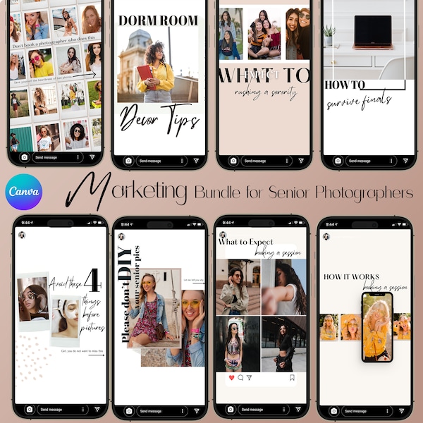 Canva Photographer Marketing Bundle, Instagram Stories & Posts for Photographers, Photographer Social Media, Senior Photographer Essentials