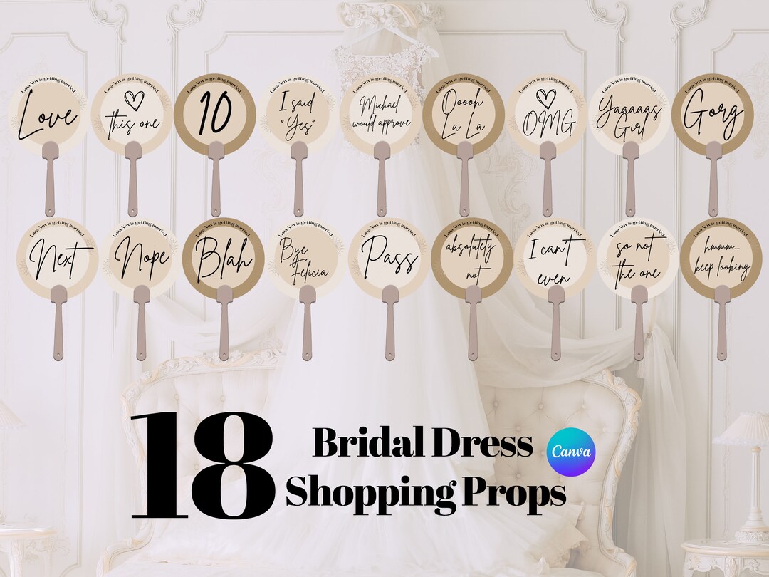 Beige Wedding Dress Shopping Paddle Signs. Sticker Printables, Wedding Dress Shopping Voting