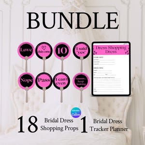 Pink & Black Wedding Dress Shopping Bundle - 18 bearbeitbare Paddles + Dress Tracker Printable