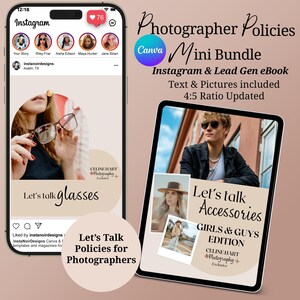 Photographer Policy Client Guide Templates | 16 Canva Instagram Posts & Lead Magnet Ebook for Branding and Headshot Photographers | CELPREP