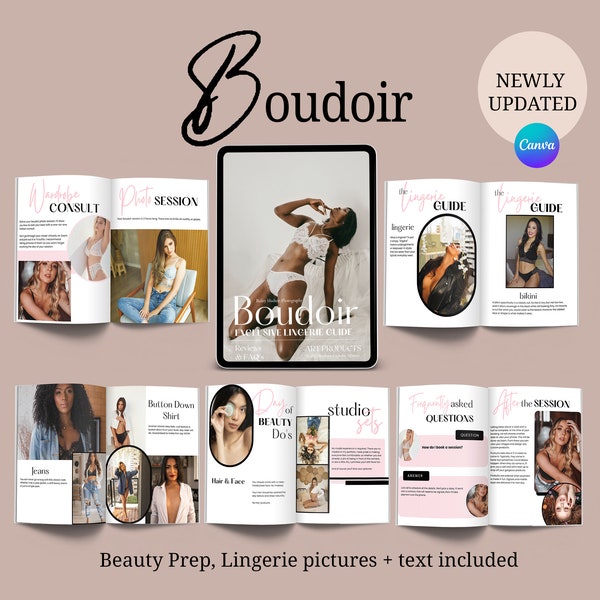 Minimal Canva Boudoir Welcome Guide Template, What to Wear to Boudoir Photoshoot, Boudoir Marketing, Boudoir Photographer Welcome Kit