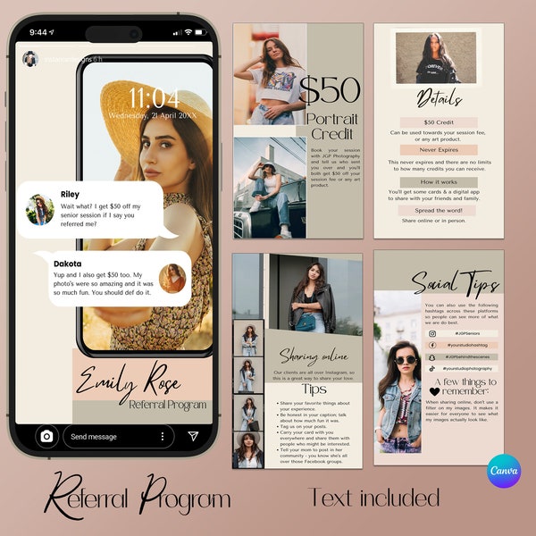 Canva Digital Photographer Referral Program, Referral Discount Code, Designer Photography Template, Photographer Referral Card Flyer