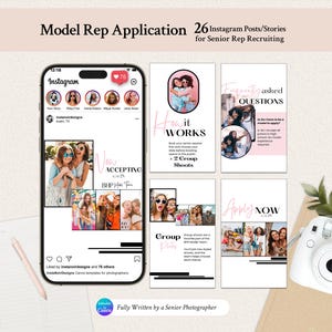 Modèles Canva pour Instagram de candidatures de mannequins seniors | 26 publications et stories pour photographes de portraits de fin d'études