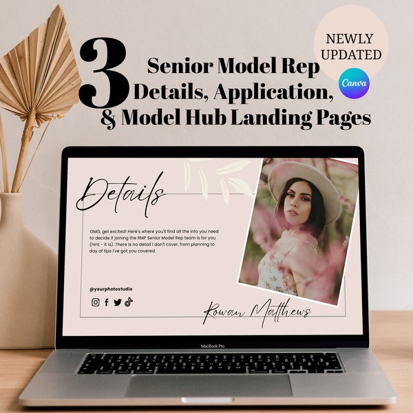 Canva Senior Model Rep Application Landing Page Bundle, Model Rep Team Marketing, Photographer Template, Senior Ambassador Advertise, ROWAN