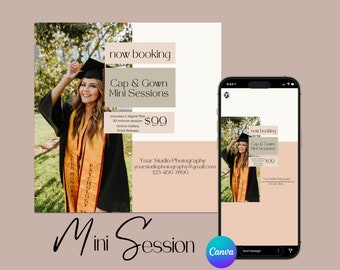 Cap & Gown Grad Mini Session Template, Senior Grad Mini Session Marketing, Photographer Marketing Canva Template, Photographer Social Media