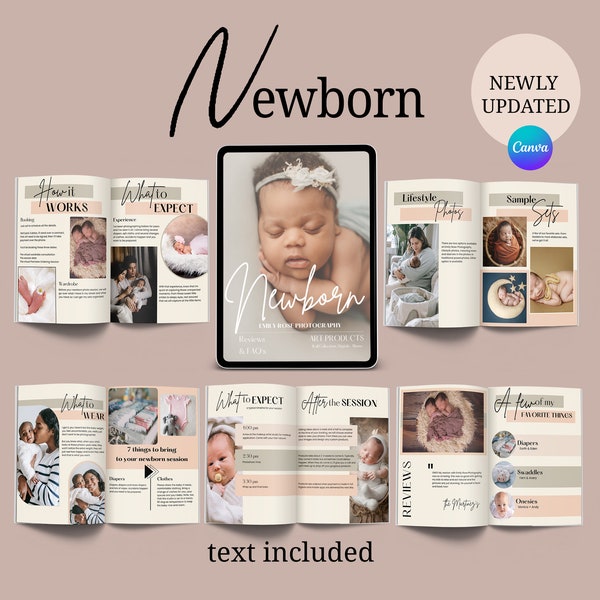 Canva Newborn Photographer Magazine, Fresh 48, Modern Newborn template, Gender Reveal, Newborn Baby Magazine, Photographer Template, EMILY