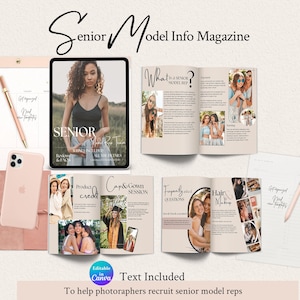 Senior Model Rep Magazine Template for Photographers – 43 Canva Pages with Text Included, IMOGEN