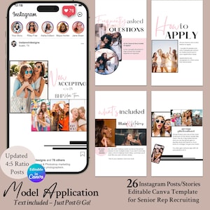 Senior Model Rep Instagram Canva Templates | 26 Posts & Stories for Photographers | Promote Benefits, Perks and Application Info, BAILEY