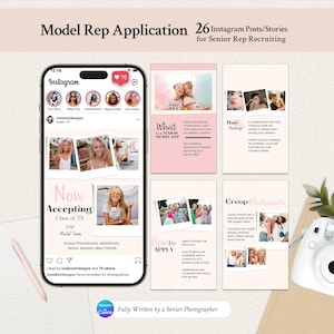 Senior Model Rep Application Recruiting Instagram Templates | 26 Canva Carousel Posts & Stories
