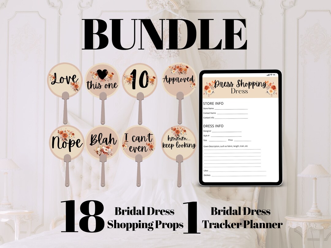 Terracotta Watercolor Flowers Wedding Dress Shopping Paddle Sign Printable. Bridal Party Games
